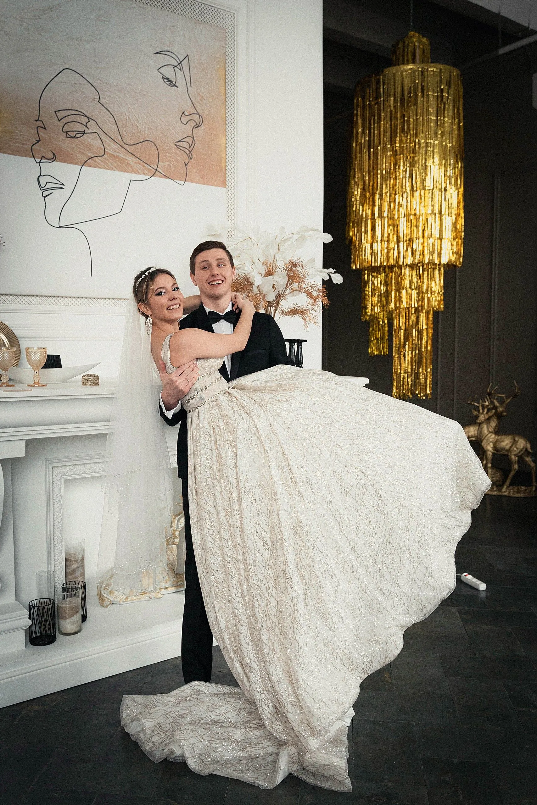 Editorial portrait of a wedding couple
