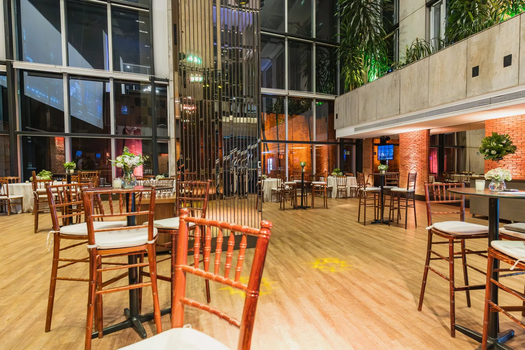 Classic event hall arranged with round tables