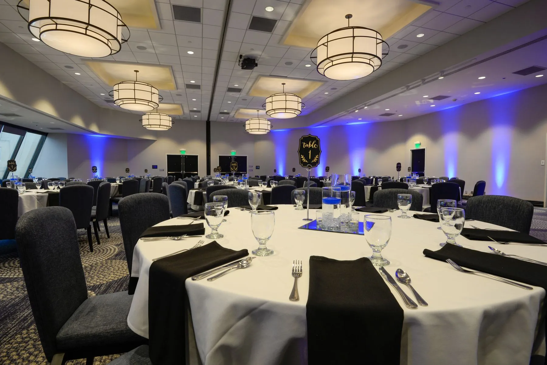 Banquet hall arranged for a formal gala