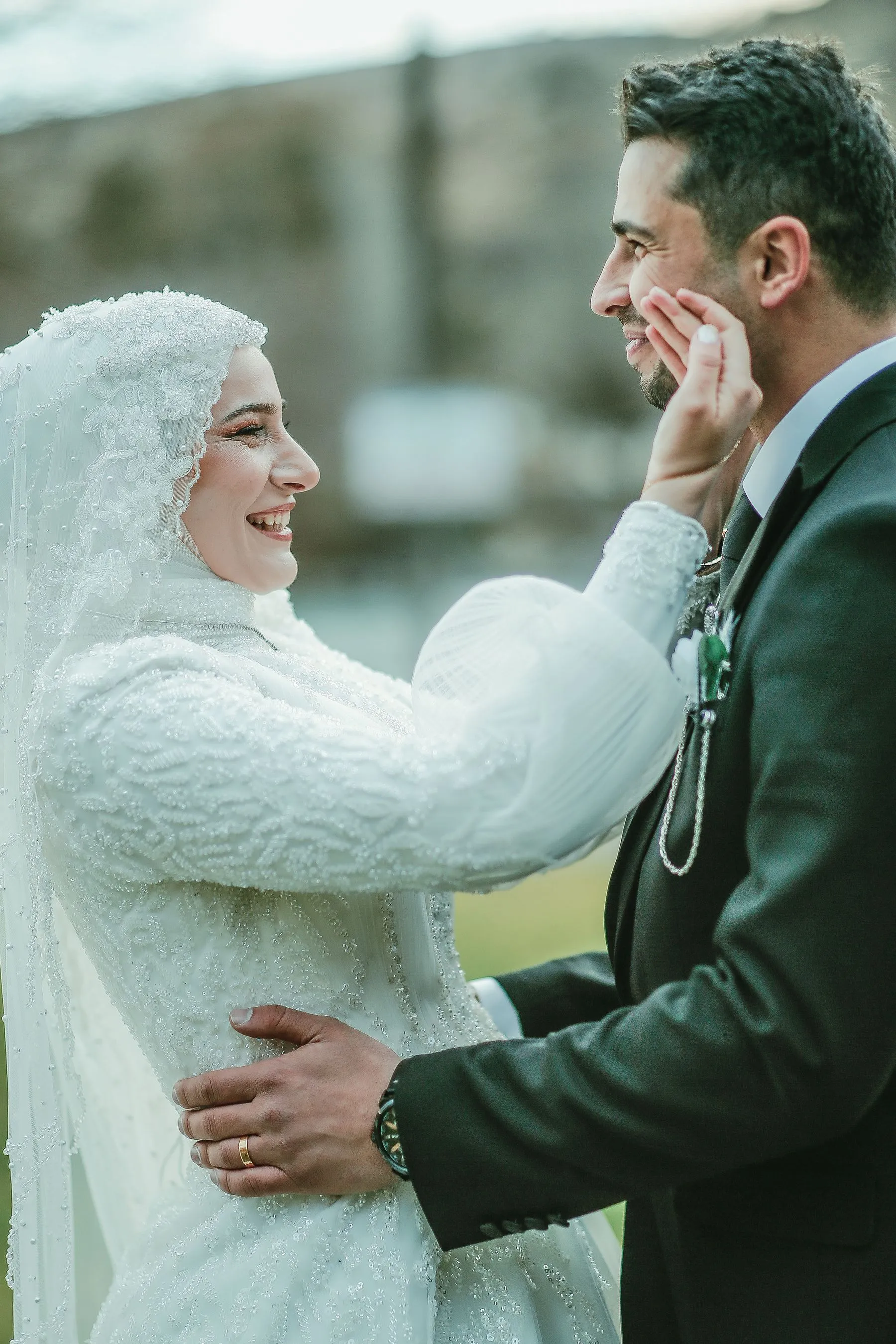 Outdoor Muslim wedding portrait