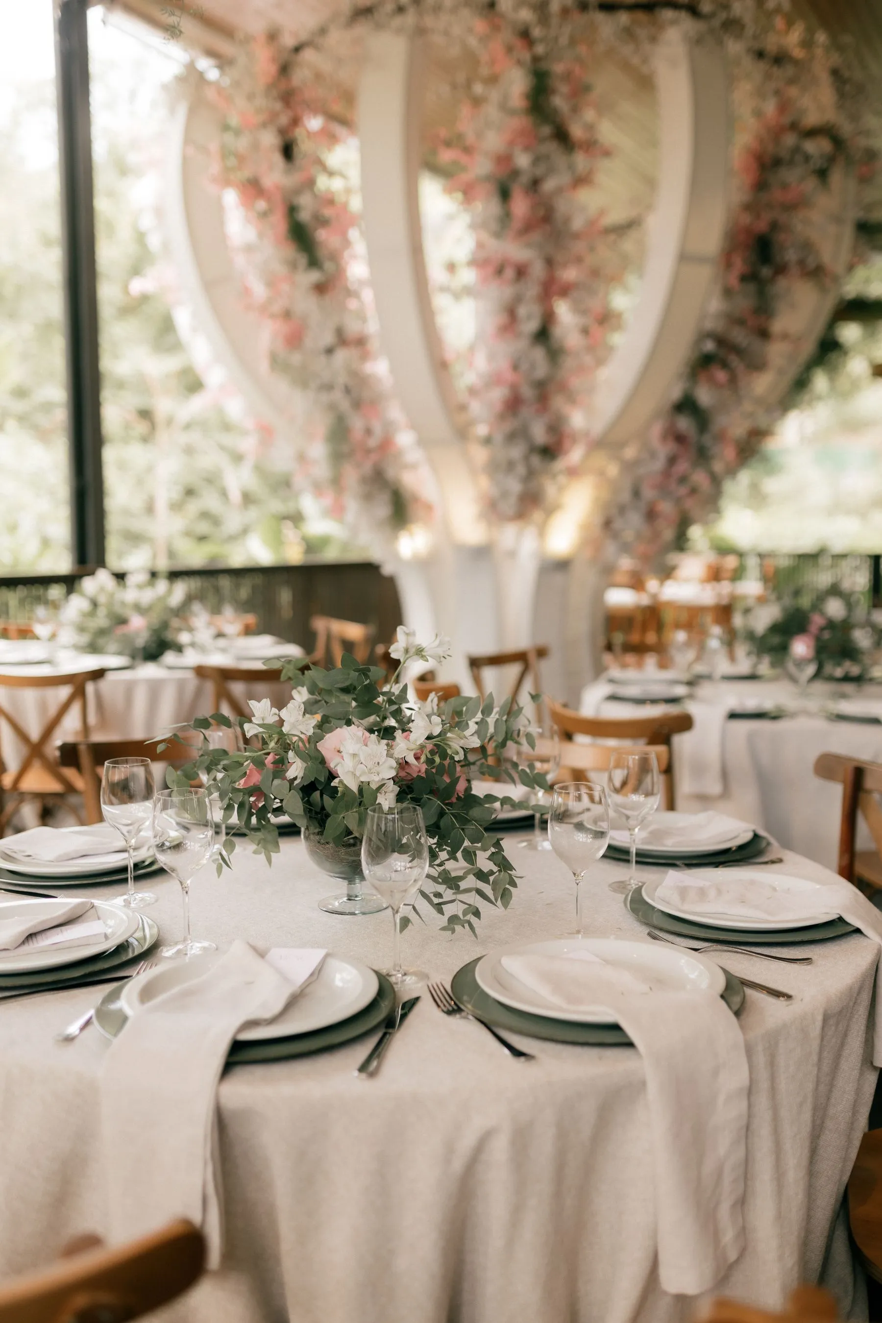 Pastel reception room with soft floral styling