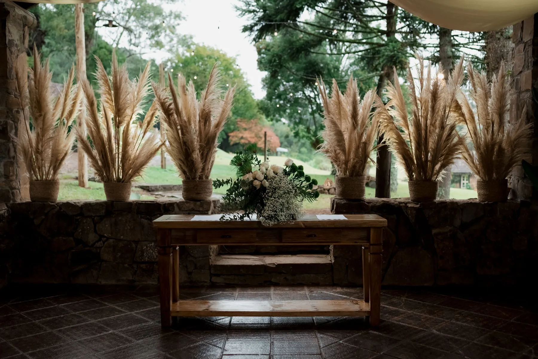 Rustic floral wedding setting prepared for guests
